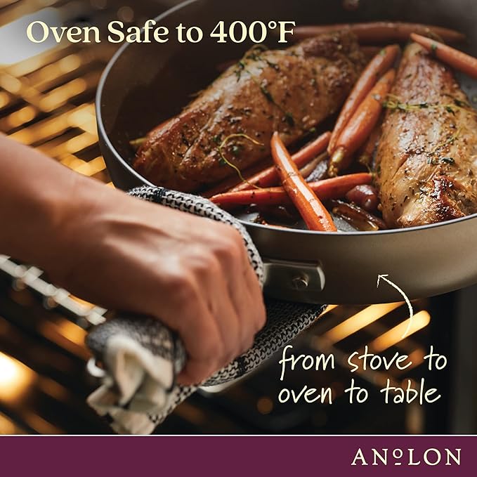 Anolon Advanced Home Hard Anodized Nonstick Sauce Pan/Saucepan with Straining and Lid, 2 Quart (2 Qt Straining Saucepan, Bronze)