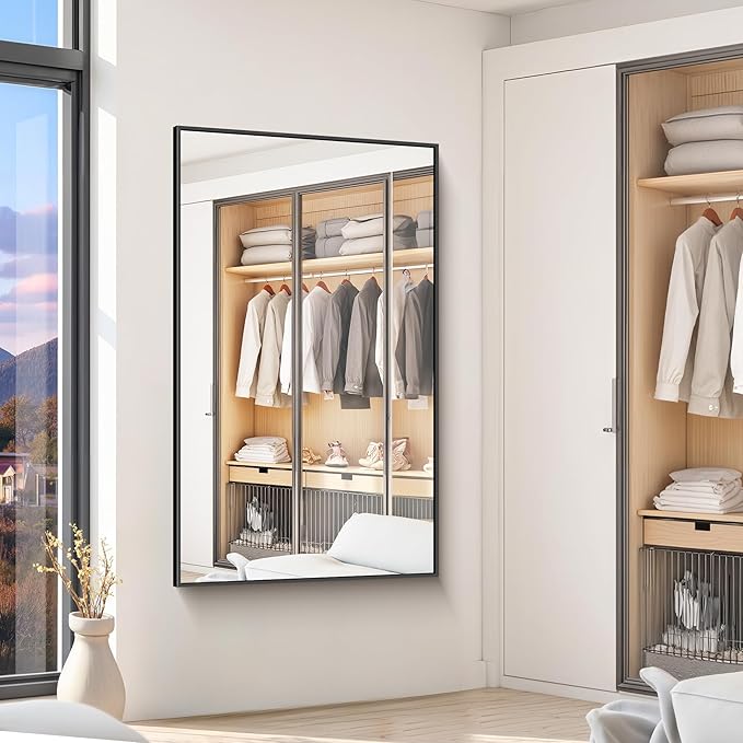 KOCUUY 60x36 Inch Large Black Wall Mounted Mirror,Aluminum Framed Decorative Rectangular Bathroom Mirror for Wall Over Sink,Vanity Mirror for Bedroom Living Room Bathroom,Functional Oversized Mirror