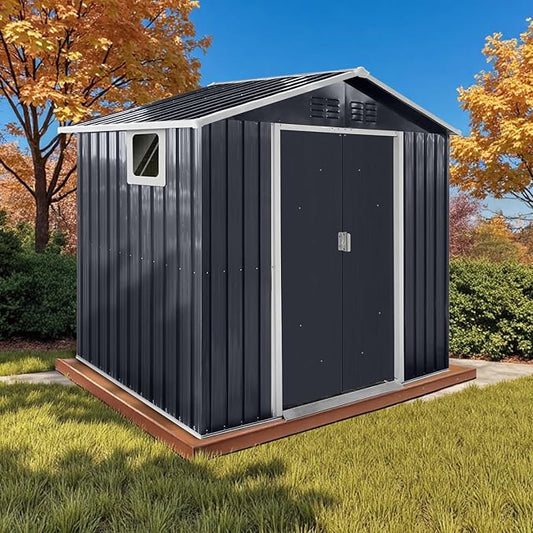 7' x 4.3' Outdoor Storage Shed, Sturdy Metal Building w/Windows & Lockable Doors for Garden, Backyard, Poolside and Lawn, Anthracite