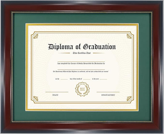 GraduatePro 8.5x11 Diploma Frame with Forest Over Gold Mat or Display 11x14 Document Without Mat, CPA License Frame, UV Protection Acrylic, Mahogany with Gold Beads
