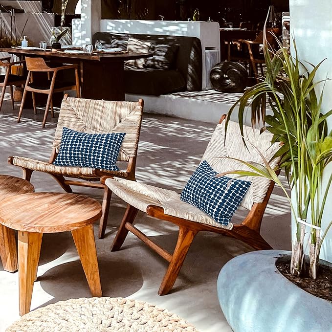 LVTXIII Outdoor/Indoor Lumbar Pillows, Decorative Patio Lumbar Cushions, Fluffy Water Repellent Garden Cushions for Home Patio Coach Sofa Use, 12×20 Inch, Pack of 2, Tie-dye Navy