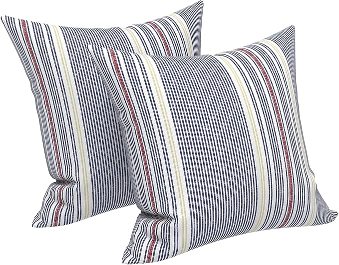 LVTXIII Outdoor/Indoor Throw Pillows, Decorative Throw Pillows with Inserts, 18"x18" Square Pillows for Bed, Couch, Sofa and Patio Furniture, Set of 2, Stripe Denim Blue