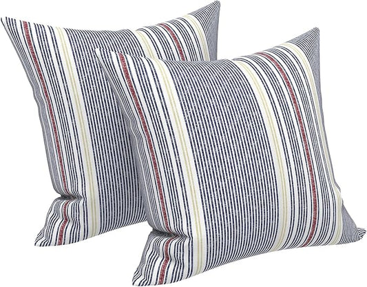 LVTXIII Outdoor/Indoor Throw Pillows, Decorative Throw Pillows with Inserts, 18"x18" Square Pillows for Bed, Couch, Sofa and Patio Furniture, Set of 2, Stripe Denim Blue