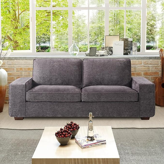 EASELAND 71.25" Loveseat Sofa Couch for Living Room, Chenille Modern Sofa Couch, Deep-Seated Sofa with Solid Wood, Metal and Removable Cover Easy to Install (2 Seats, Dark Grey)