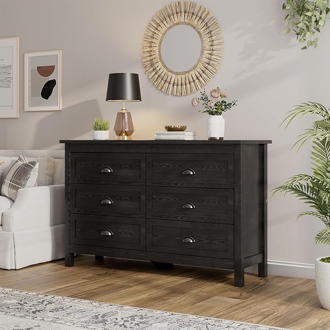 Wananlanen® Farmhouse Dresser for Bedroom, Antique Double Dresser & Chest of Drawer with Vintage Handle and Storage, Wooden Tall Rustic Organizer for Bedroom