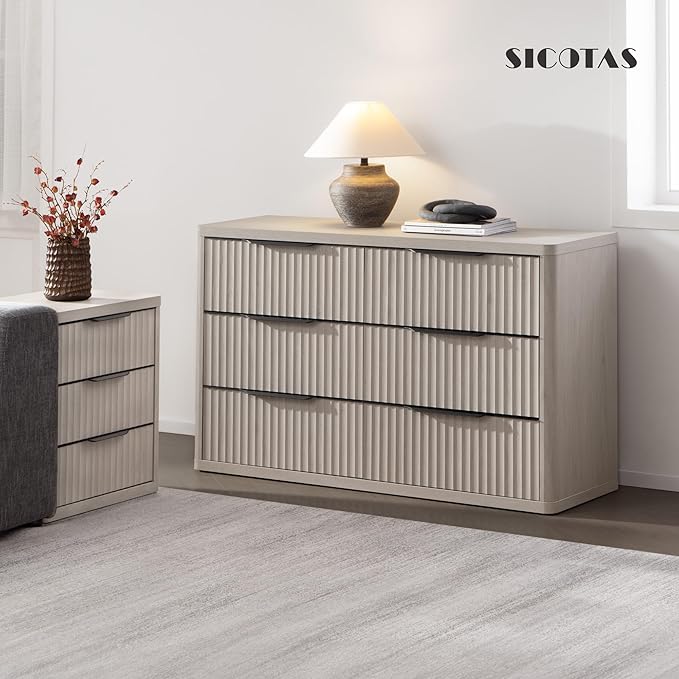 SICOTAS Dresser for Bedroom 6 Drawer Dressers & Chests of Drawers for Closet Long Large Modern TV Stand Set for Clothes Storage Fluted Wide Clothes Closet for Hallway Entryway (White Alder, 1 Piece)