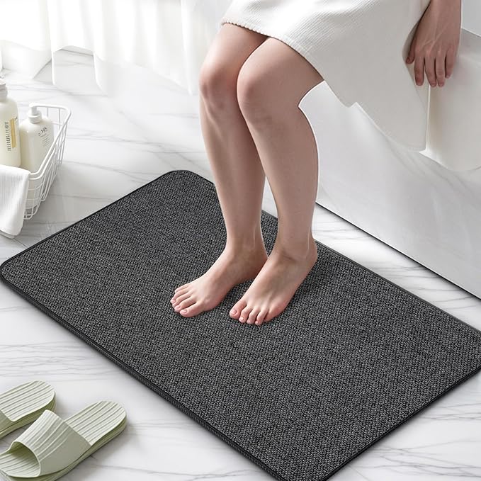 Upgraded Thin Bathroom Rugs, Bath Mat Super Absorbent, Bath Rugs Rubber Backing Non-Slip, Quick Dry Machine Washable, Cozy Cloth Bathroom Mat fit Under Door/Sink/ Bathtub/Shower/Kids 24''x48''-Black
