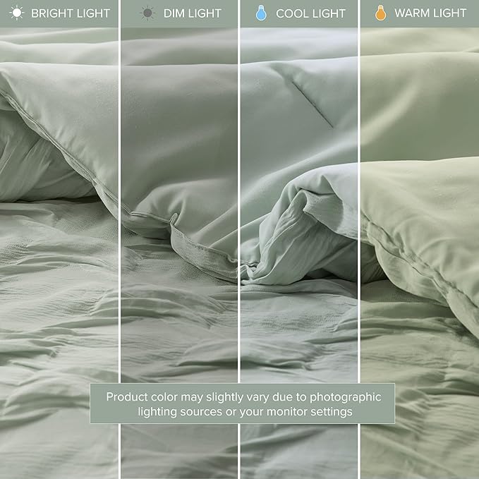 Comfort Spaces Comforter for King Size Bed, Ogee Ruched with Crinkle Texture, Breathable Comforter Set King, All Season Lightweight Bedding Set, Shams, Décor Pilow, King/Cal King Green 4 Piece
