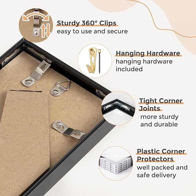 6x9 Metal Picture Frame - Black Aluminum Picture Frames with Real Glass, Wall Mounting Horizontally or Vertically, Simple and Elegant Decor for Wall Gallery Poster Photo 9x6 Frames, Black