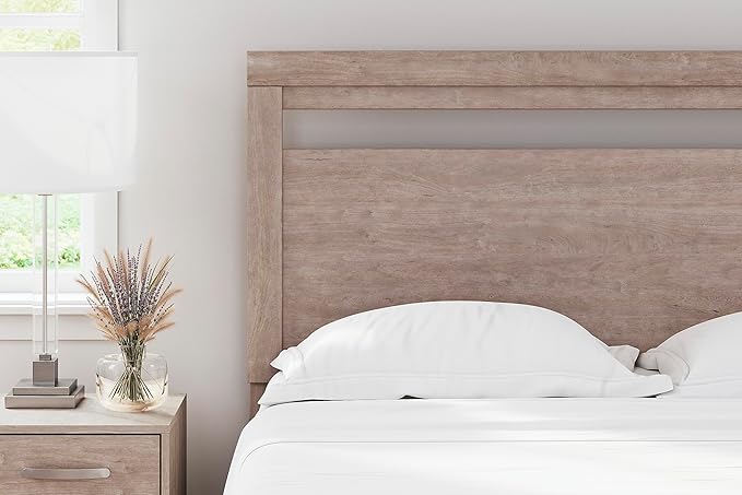 Signature Design by Ashley Flannia Modern Platform Headboard ONLY, Queen, Grayish Brown