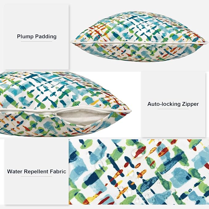 Outdoor Throw Pillow Covers Pack of 2, Decorative Water Repellent Square Pillow Cases 18x18 Inch, Patio Pillowcases for Home Patio Furniture Use, Acapa Opal Geometric