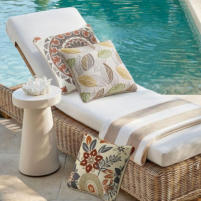 Outdoor Sunbrella Decorative Pillows Pack of 4, 16" x 16" Outdoor Pillow Set for Couch Bed Throw Patio Sofa, Airies Marble