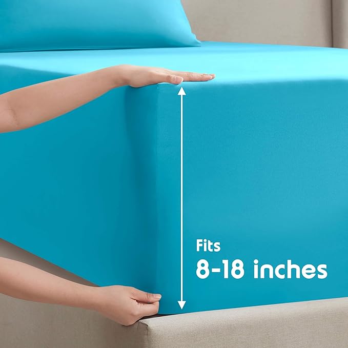 Nestl Full XL Sheet Set - Luxury 1800 Ultra-Soft Microfiber Full Extra Long Bed Sheets - Double Brushed - Deep Pockets - Easy Fit - 4 Piece Set - Bedding Sheets & Pillowcases (Full XL, Bright Blue)