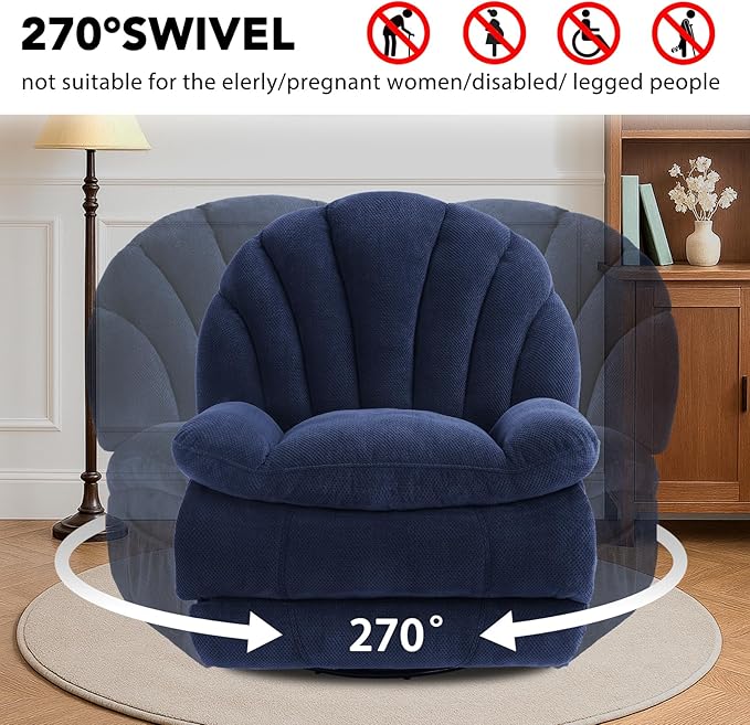 EONIX Oversized Power Swivel Rocker Recliner Chair for Living Room, Power Adjustable Backrest and Extended Footrest, USB Charging Ports, SXXY004021, Navy Blue