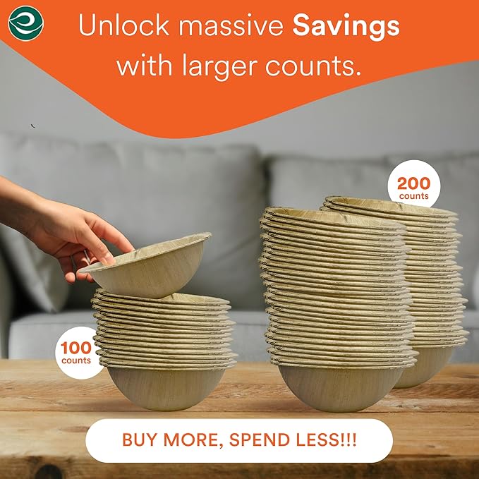 ECO SOUL Palm Leaf Bowl 20 pc, Small 6" (16 Oz) | Round Like Bamboo Bowls, Compostable, Biodegradable, Disposable Palm Leaf Bowls Eco-friendly | Sturdy, Microwave & Oven Safe
