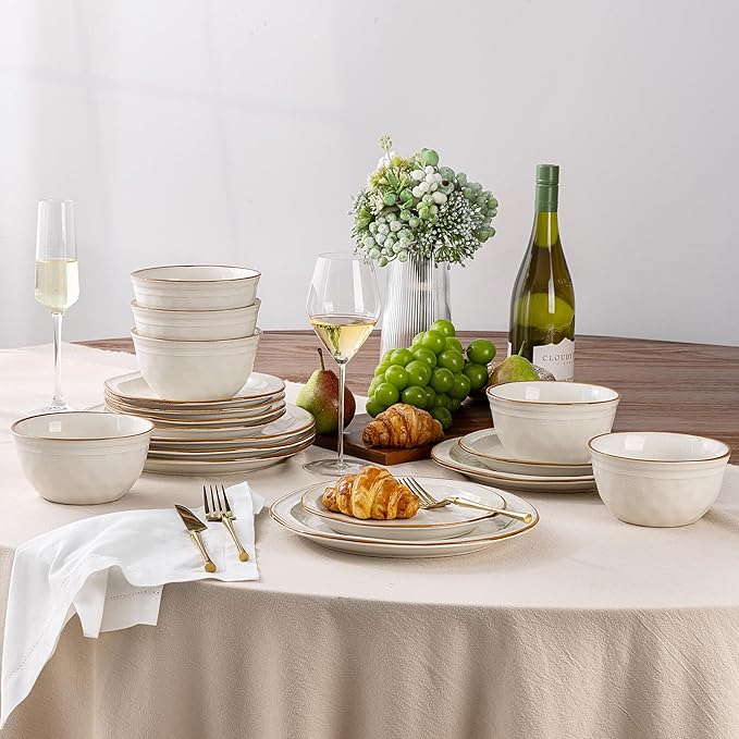 AmorArc Ceramic Dinnerware Sets,Stoneware Handmade Reactive Glaze Plates and Bowls Sets,Chip and Crack Resistant | Dishwasher & Microwave Safe,Dishes Set Service for 6 (18pc)