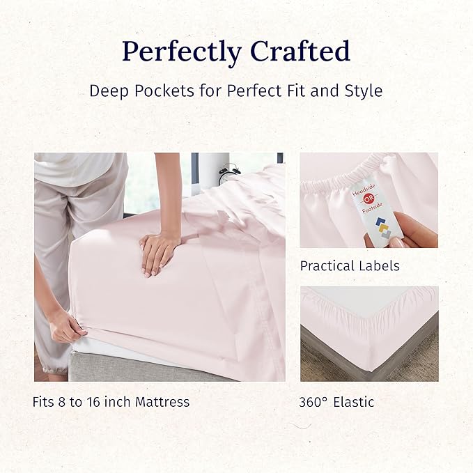 California Design Den Luxury King Size Sheet Set - 100% Cotton, 600 Thread Count Deep Pocket King Sheets, Hotel-Quality Bedding with Sateen Weave - Blush Pink