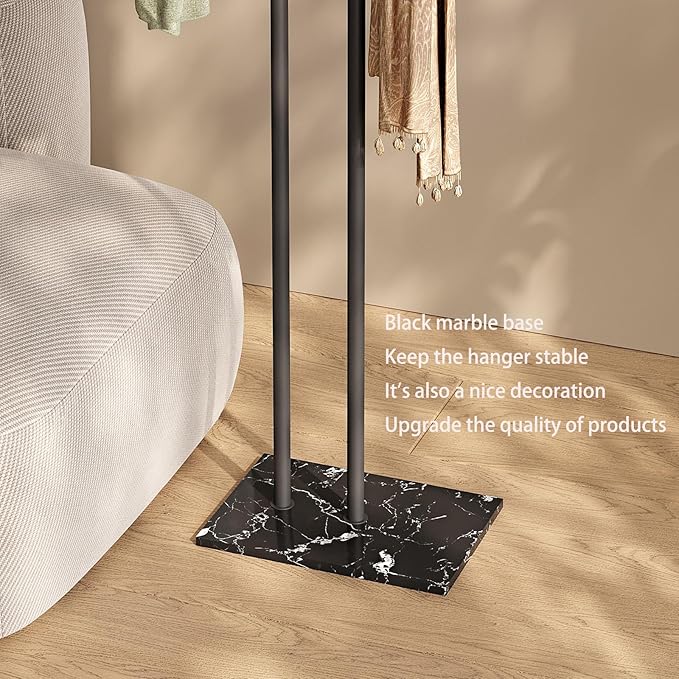 Standing Coat Rack with Marble Base & Round Acrylic Hooks Heavy Duty Clothes Hanger Rack Metal Coat Tree freestanding Hat Rack Stand for Clothes Hats Scarfs Purses