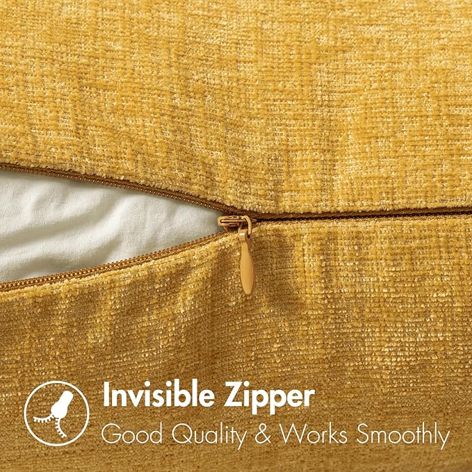 MIULEE Pack of 2 Mustard Yellow Throw Pillow Covers 18x18 Inch Soft Spring Chenille Pillow Covers for Sofa Living Room Couch Solid Dyed Cases