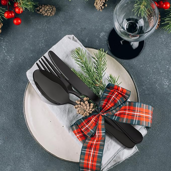 20 Pieces Black Silverware Set, ENLOY Flatware Cutlery Set Stainless Steel Utensils Service for 4, Heavy Duty Gift and Dishwasher Safe, Mirror Polished Dinner Knife, Fork, Spoon for Restaurant