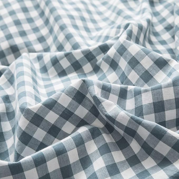 mixinni Blue Gingham Comforter Set Full, Plaid Comforter Set 3 Pieces 1 Blue Grid Comfoter with 2 Pillow Cases for All Seasons, Soft Fluffy Modern Grid Pattern Printed Bedding-Full Size