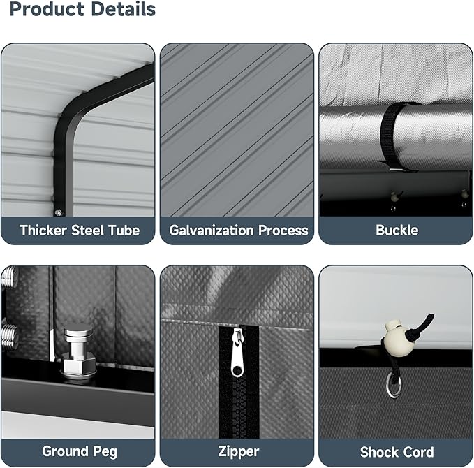 10x15FT Metal Carport Kits with Galvanized Steel Roof, Heavy Duty Metal Frame Carports Canopy with Removable Sidewalls, Garage Car Tent Shelter for Tractors, Boat, Car, Gray