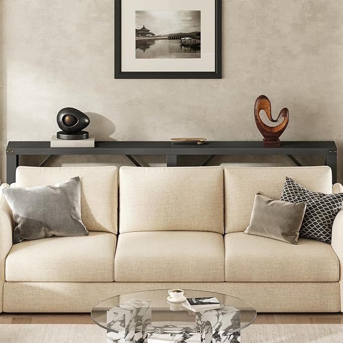 Console Table, 78.7" Long Behind Couch Sofa Table, Entryway Table, Farmhouse Console Table for Narrow Spaces, Hallway, Living Room, Black CT32BB