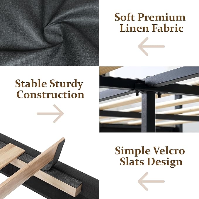 Twin Size Platform Bed Frame with Upholstered Headboard, Button Tufted Design, Strong Wooden Slats, No Box Spring Needed, Easy Assembly, Noise Free