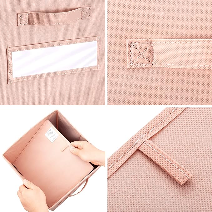 artsdi 11 Inch Storage Cube,Storage bin,cube storage (Set of 10) Foldable Fabric Cube Storage Bins with 10 Labels Window Cards & a Pen,Baskets Containers for Shelves,Closet Organizers Box,Pink