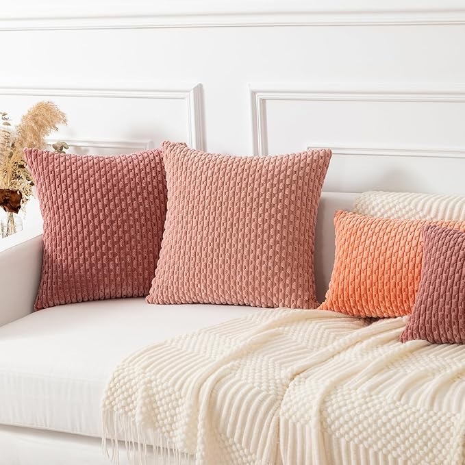 Kevin Textile Throw Pillow Covers Soft Corduroy Decorative Set of 2 Valentines Day Boho Striped Pillow Covers Pillowcases Farmhouse Home Decor for Couch Bed Sofa Living Room 12x20 Inch Blush Pink