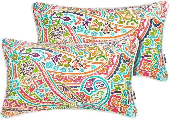 FUNHOME Outdoor Indoor Lumbar Pillow Covers ONLY, No Insert! Water-Repellent Patio Lumbar Cases 12” x 20”, Throw Pillowcase Shell for Couch Garden Furniture Use -Melora Paisley