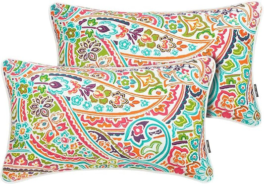 FUNHOME Outdoor Indoor Lumbar Pillow Covers ONLY, No Insert! Water-Repellent Patio Lumbar Cases 12” x 20”, Throw Pillowcase Shell for Couch Garden Furniture Use -Melora Paisley
