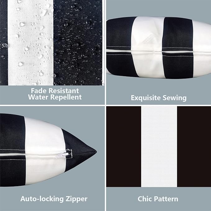 LVTXIII Indoor Outdoor Pillow Covers, Covers ONLY Patio Accent Square Toss Pillow Cushion Case 18" x 18" Pack of 2 for Sofa Couch Patio Furniture Decoration – Cabana Black