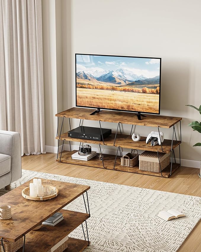 Tv Stand for Tvs Up to 55 Inch, Tv Console Table with Open Storage Shelf, Media Entertainment Center for Living Room, Bedroom, Toolless, Rustic Brown