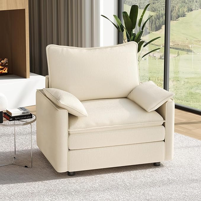 Vesgantti 40" Single Seat Sofa, Comfy Cloud Couch Deep Seat Upholstered Couch Chenille Modern Sofa with Armrest Pillow, Easy Assembly for Living Room, Bedroom and Apartment, Beige