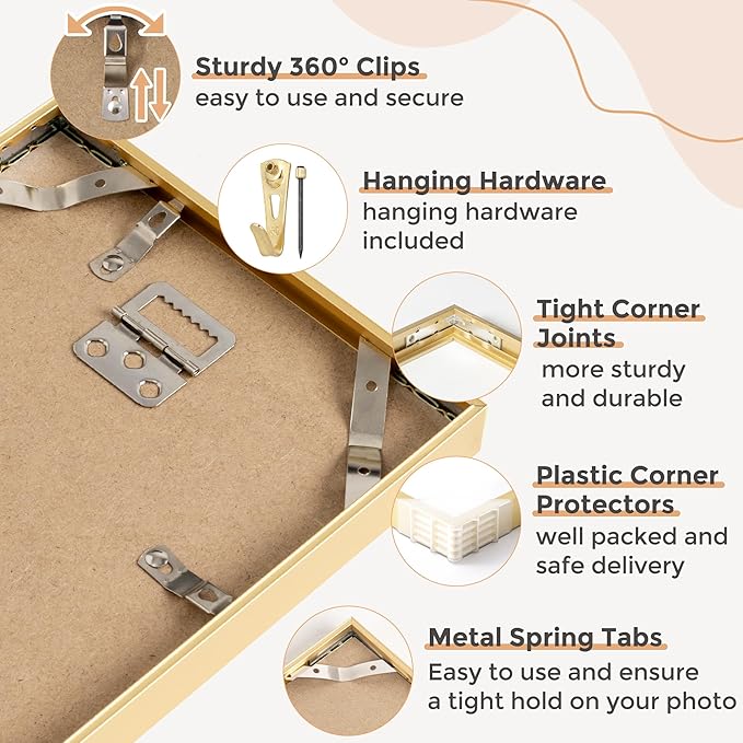 14x16 Metal Picture Frame - Gold Aluminum Photo Frames-Real Real Glass,Wall Gallery Poster Puzzles Artwork 16x14 frame Mounting Horizontally or Vertically Decor for Wall, Gold