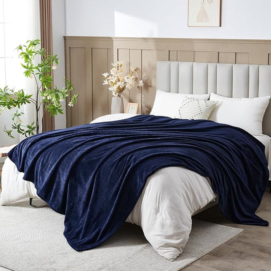 NEWCOSPLAY Super Soft King Blanket Dark Navy Premium Silky Flannel Fleece Leaves Pattern Lightweight Bed Blanket All Season Use (Dark Navy, King(90"x110"))