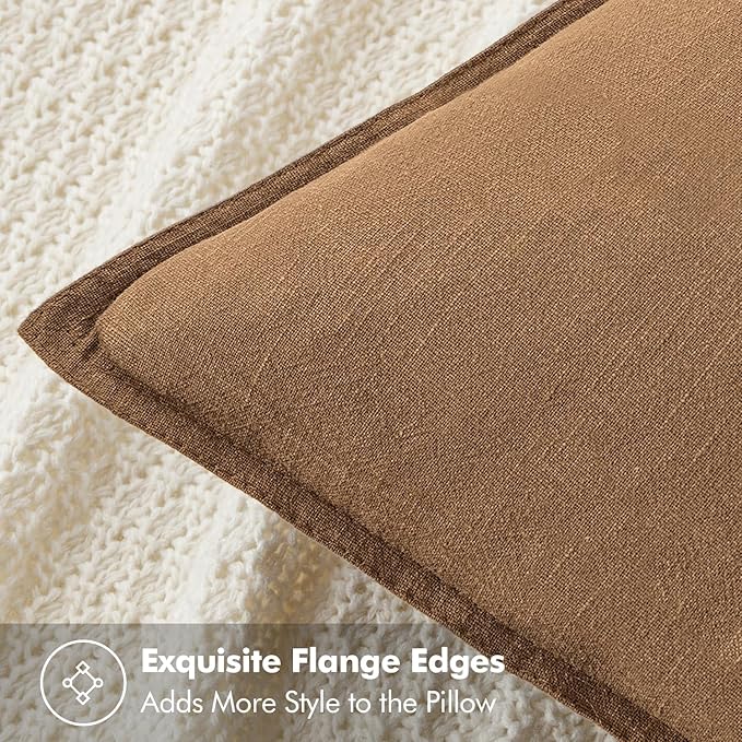 MIULEE Decorative Linen Euro Sham Pillow Covers 26x26 Brown Boho Farmhouse Neutral Couch Throw Pillows for Bed Pack of 2 Accent Modern Pillowcase Sofa Livingroom Home Decor