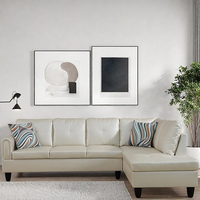 L Shaped Couch, Modular Sectional Sofa with Chaise, Modern Modular Sofas Furniture Sofa Couches for Living Room/Apartment/Office/Bedroom, Pearl White