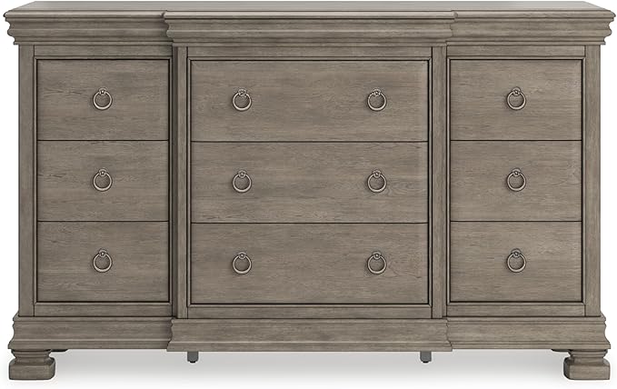 Signature Design by Ashley Lexorne Traditional 7 Drawer Dresser with 1 Jewelry Tray and Felt-lined Top Drawer for Bedroom, Gray