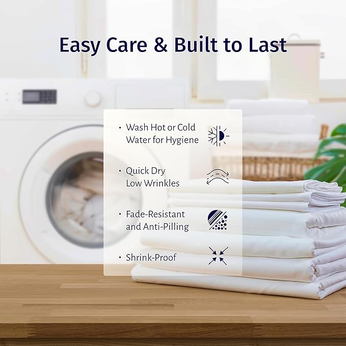 California Design Den Certified 100% Egyptian Cotton Full Size Sheets Set - Crisp Percale Cotton Sheets Full with Deep Pockets, Cool & Durable Luxury Bedding Set - White