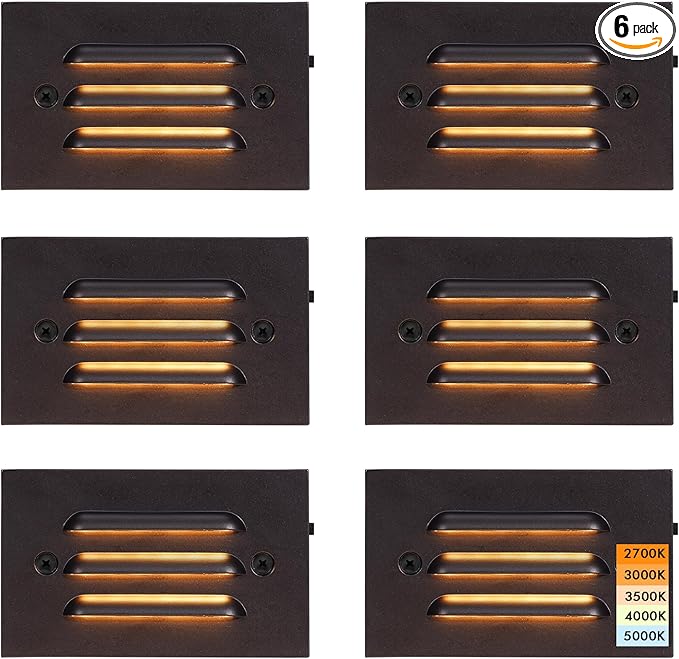 CLOUDY BAY 5CCT 12V 4W Low Voltage LED Step Light with Horizontal Louvered Faceplate for Steps Decks Stairs,Outdoor Stair Lights,Wet Locations,6 Pack,Oil Rubbed Bronze