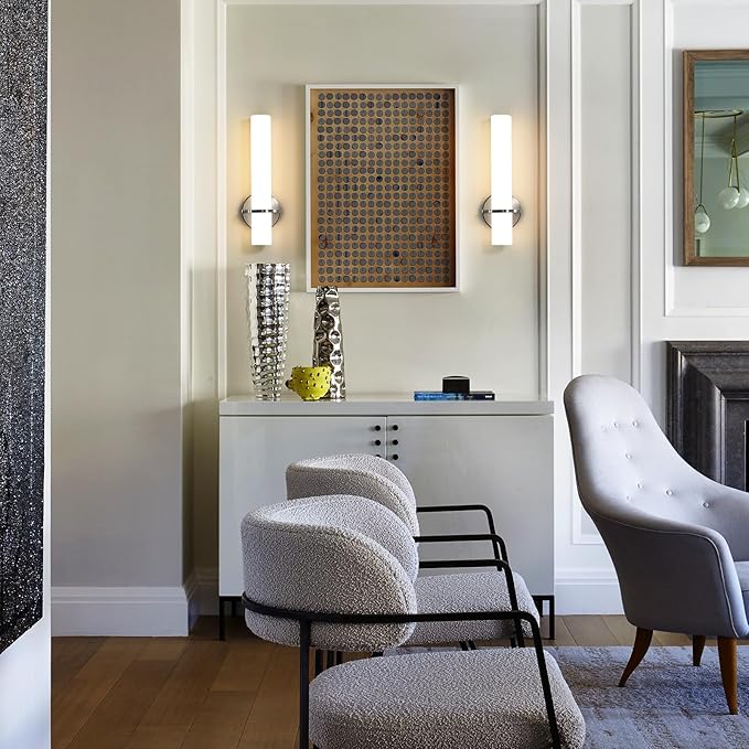 Brushed Nickel Wall Sconces Set of Two - 15 inch Modern Bathroom Sconce 15W 3000K Dimmable LED Sconces Wall Lighting, Indoor Wall Sconce Light for Living Room Corridor Mirror Bedroom Stairs