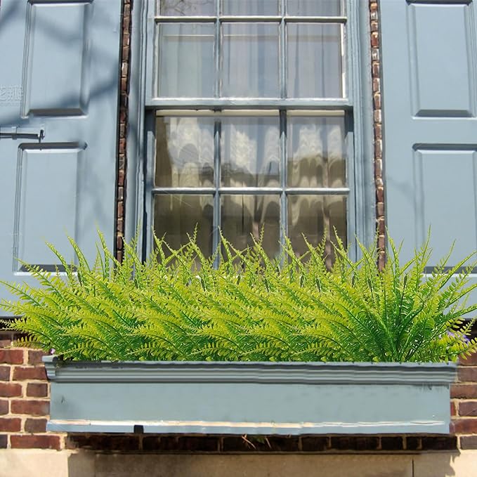 40 Pcs Artificial Boston Fake Fern Plants Bushes Faux Plants Shrubs Greenery UV Resistant for House Office Garden Indoor Outdoor Décor