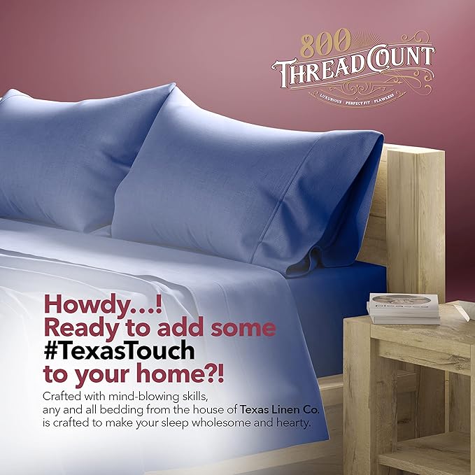 TEXAS LINEN CO. Egyptian Cotton California King Bed Sheets - 800 Thread Count 4 PC Navy Blue Bed Sheet for Calking Size Bed, Sateen Weave Deep Pocket Luxury Hotel Sheets, Extra Soft Cooling Sheets