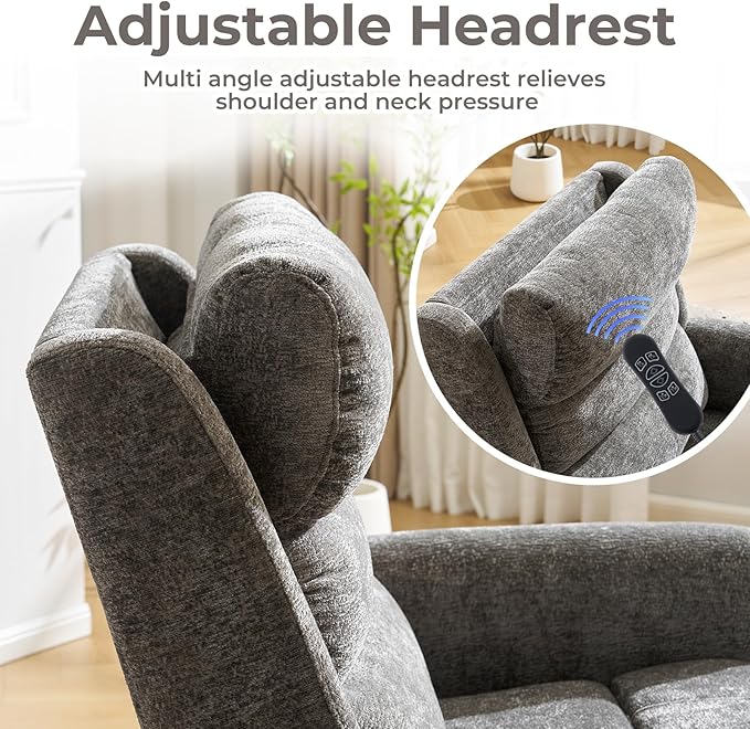 Power Lift Recliner Chair for Elderly with Adjustable Headrest, Oversized Lay Flat Recliner with Massage and Heat,28" Extra Wide Lift Chair for Big and Tall , Infinite Position,Extended Footrest, Grey