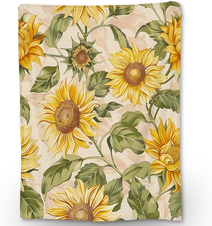 Beautiful Sunflower Blanket - Ultra Soft, Fluffy, Lightweight Flannel Throw Blankets for Couch, Bed, Travel, Outdoor - Cozy, Fuzzy Home Decor, for Adults Kids Women Girls 80×60 in