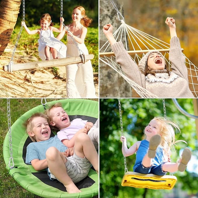 Hammock Chair Chain, 2 Pack 44in Hanging Swing Chain with 4 Carabiners, 660LB Capacity Heavy Duty Hammock Hanging Kit for Punching Bags, Swing Hangers, Porch, Patio, Playground Indoor Outdoor (Silver)