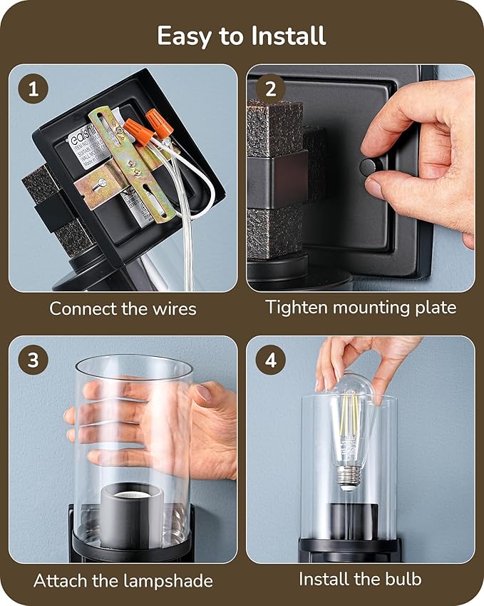 EDISHINE Wall Sconces Set of 2, Vintage Vanity Light Fixtures with Clear Glass Shade & Bronze Finish, 1-Light Wall Mount Lamp for Bathroom, Hallway, Living Room, Mirror, Kitchen