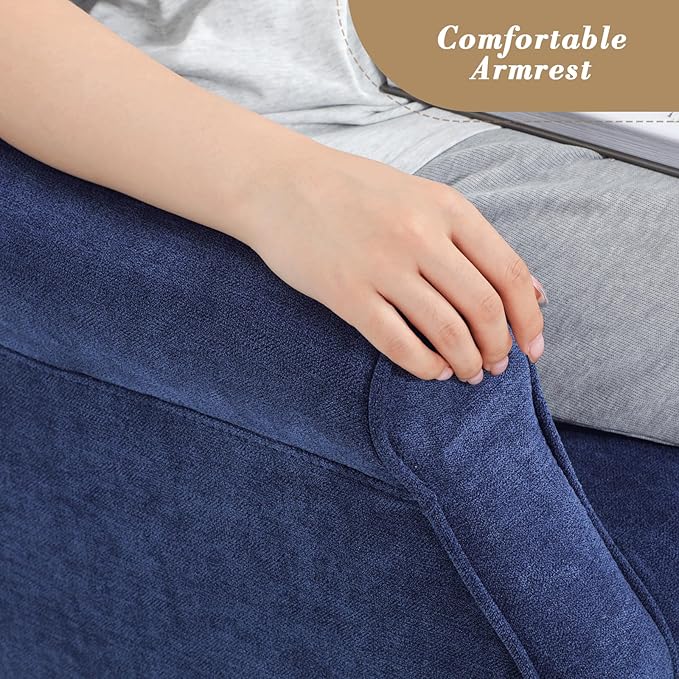 Athena Collection Mid Century Accent Chair with Rubberwood Legs, Upholstered Modern Armchair with High Back, Tufted Backrest and Angled Back Legs for Living Room, Bedroom, Vanity, Navy Blue